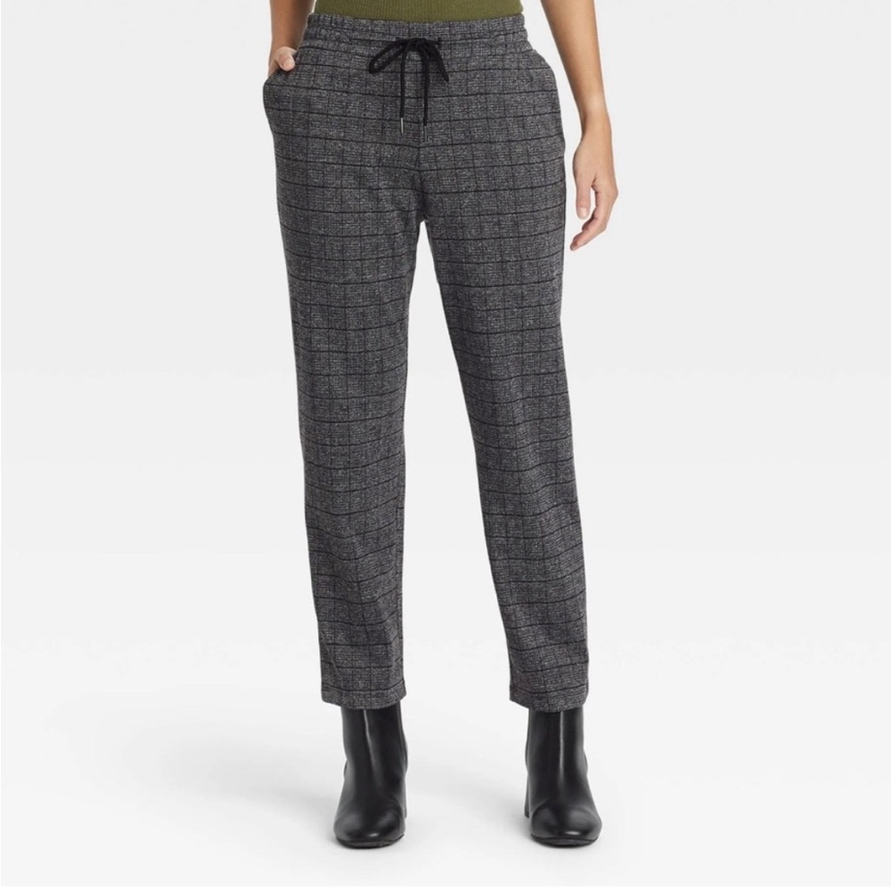 New Day Pants Plaid High-Rise Knit Drawstring Ankle Pull-On Pants